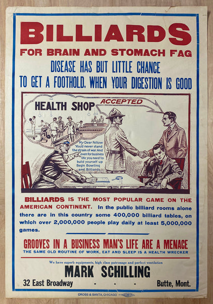 c.1917 Billiards For Brain and Stomach Fag Butte Montana Pool Hall RARE