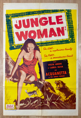 1944 Jungle Woman One Sheet Movie Universal Horror R-1953 Realart Cheela Ape Woman