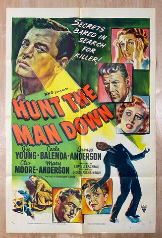 1951 Hunt The Man Down Movie One Sheet Film Noir Crime Drama RKO Radio Pictures