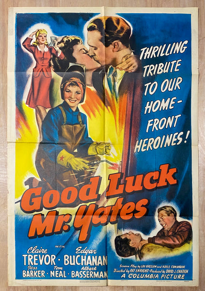 1943 Good Luck Mr. Yates One Sheet Movie Columbia War Rosie the Riveter