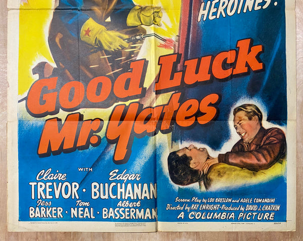 1943 Good Luck Mr. Yates One Sheet Movie Columbia War Rosie the Riveter