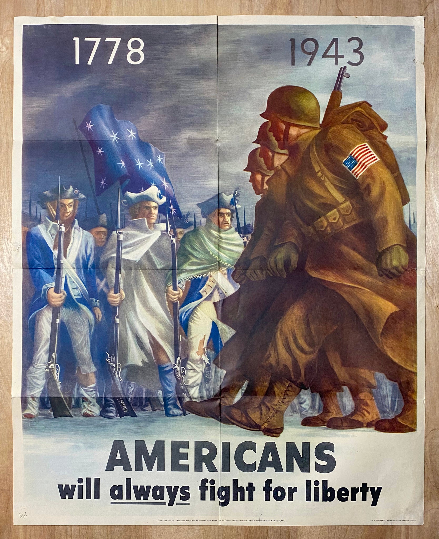 1778-1943 Americans Will Always Fight For Liberty Poster Bernard Perlin Half Sheet