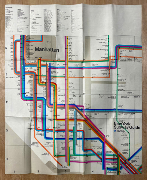 1974 New York City Subway Guide Folding Map Massimo Vignelli