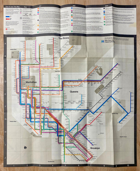 1974 New York City Subway Guide Folding Map Massimo Vignelli