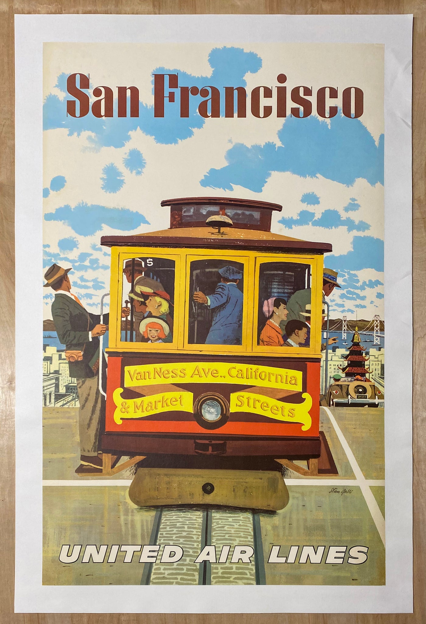 c.1960 United Air Lines San Francisco California Stan Galli Cable Car Mid-Century