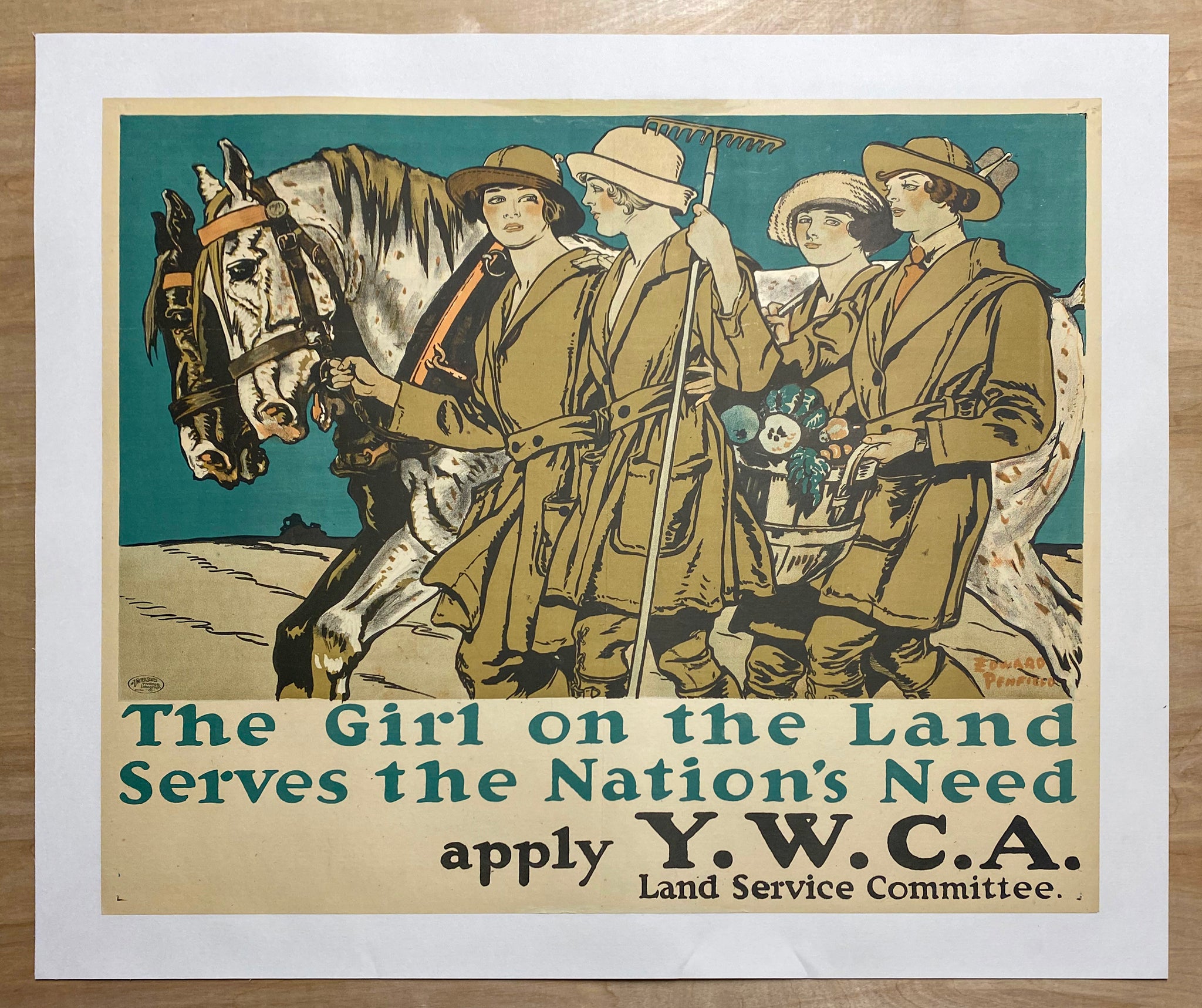 1917 The Girl On The Land Serves The Nation's Needs by Edward Penfield WWI