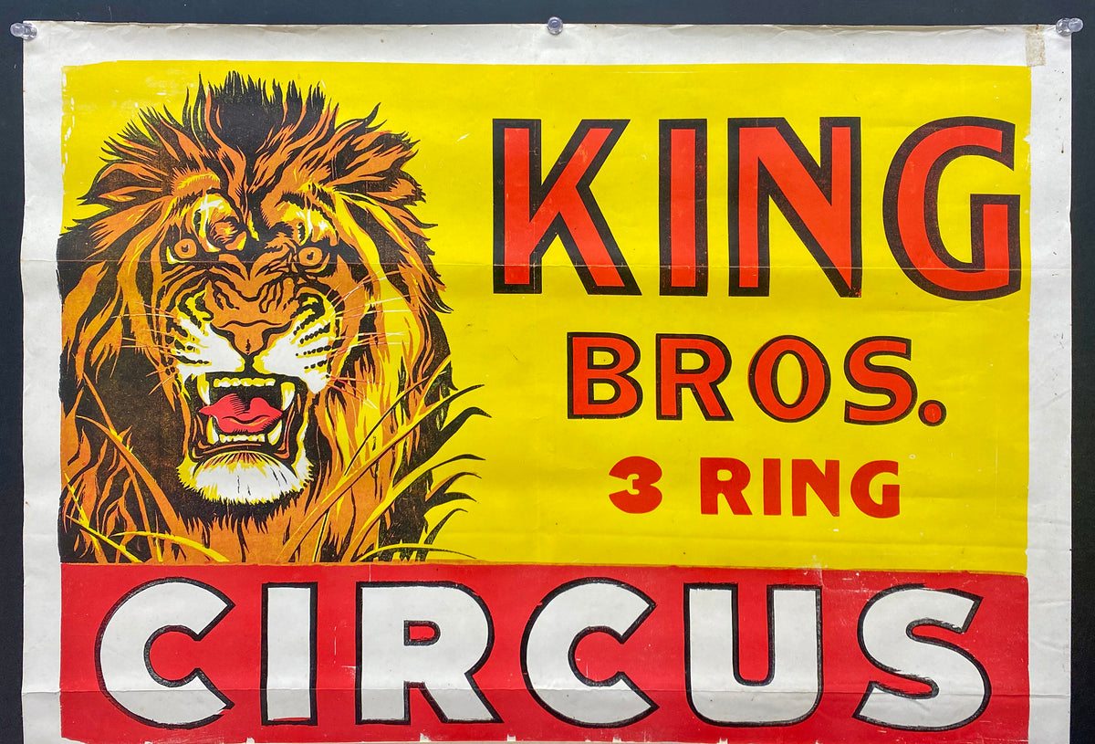 1972 King Bros. 3Ring Circus Poster Lion Rock Island Milan Illinois