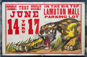 c.1950s Circus Stock Poster Tiger Lumberton Mall Vintage Original