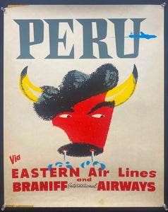 c.1950s PERU Via Eastern Air Lines and Braniff Airways Bull