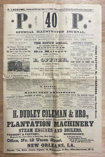 1882 New Orleans Mardi Gras Krewe Parade Bulletin J. Curtis Waldo