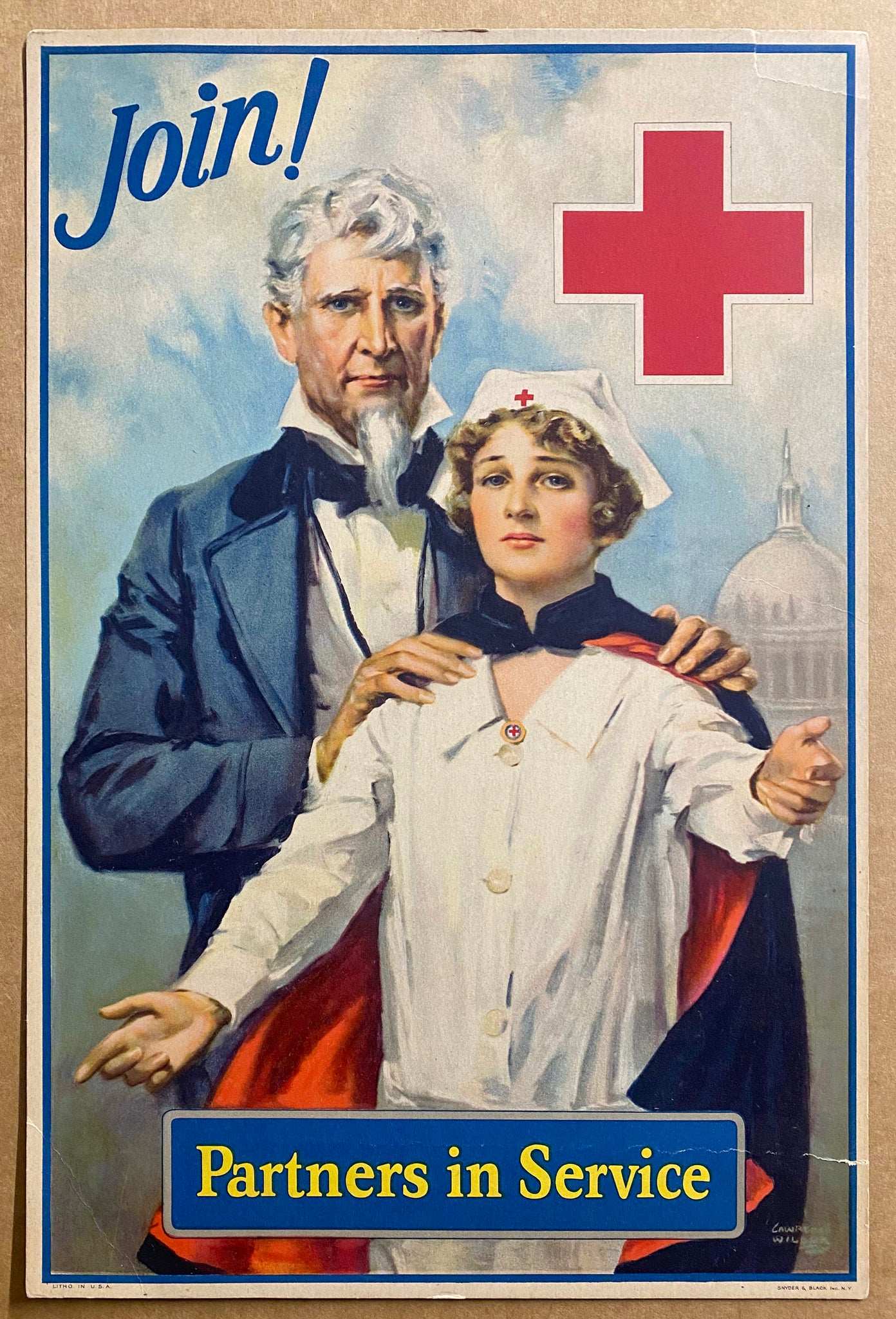 c.1942 Join! American Red Cross Partners in Service Lawrence Wilbur Nurse