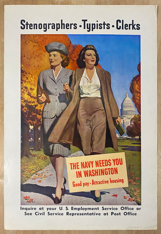 1943 Women Stenographers Typists Clerks The Navy Needs You Washington D.C.
