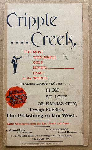c.1891 Cripple Creek Colorado Gold Mining Camp Timetable Map Brochure Missouri Pacific Railway
