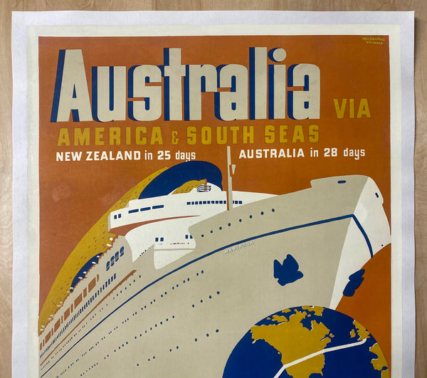 c.1932 Matson Line Australia via America and South Seas Melbourne Brindle