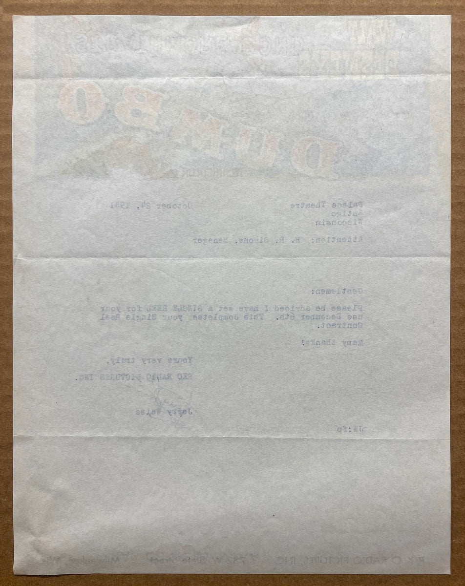 1941 Walt Disney's Dumbo Illustrated Letterhead Advertising RKO Radio ...