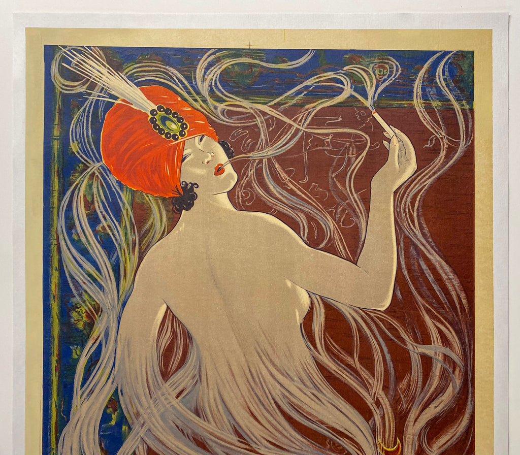 art nouveau cigarette ad Modiano Club Specialite - vintage deco advertisement poster Modiano, Smoking Moon above the