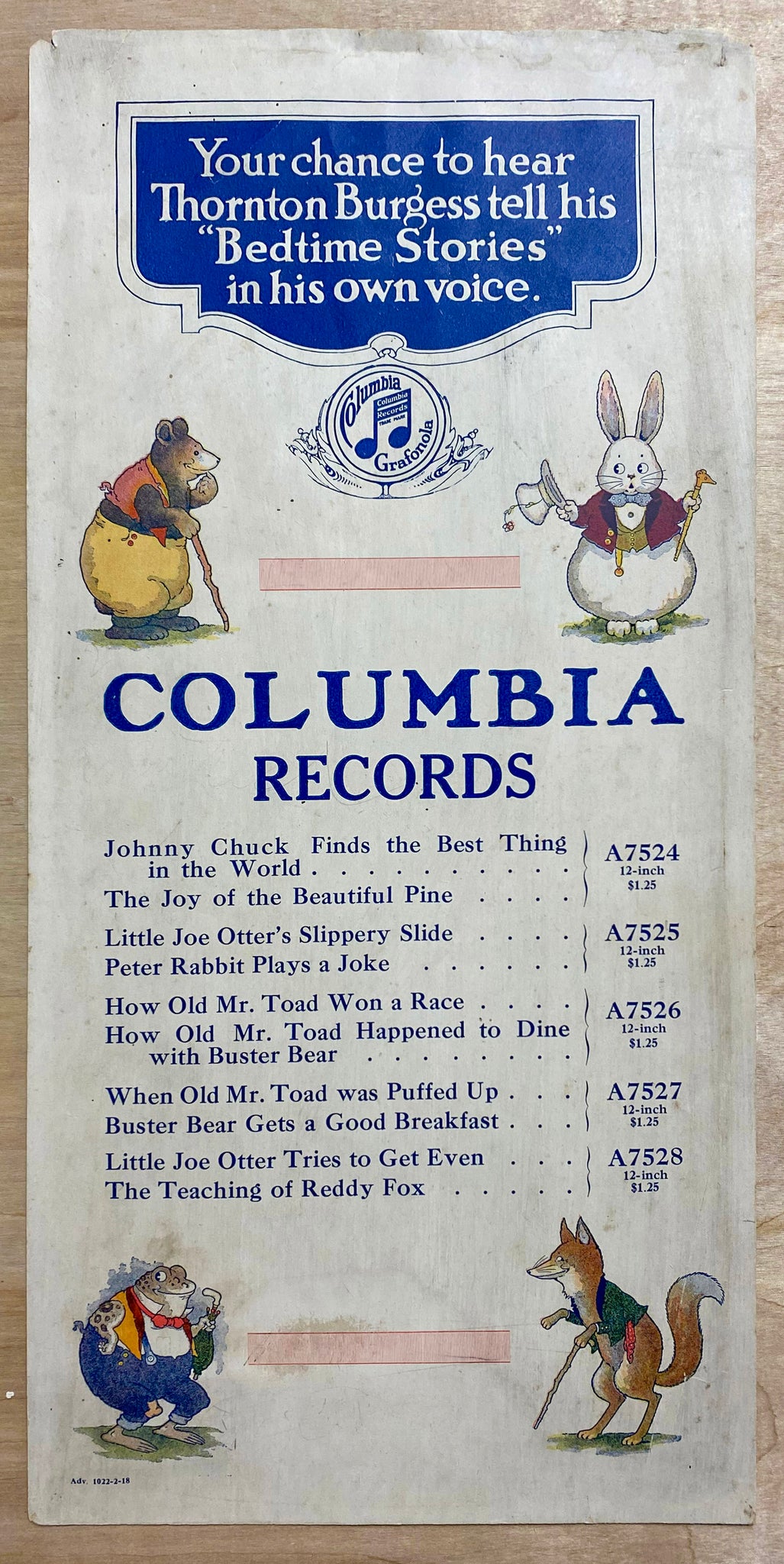 1918 Thornton Burgess Bedtime Stories Harrison Cady Columbia Records