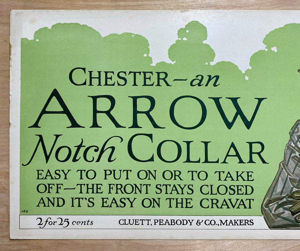 1912 Arrow Shirts Chester Notch Collar Trolley Card Sign Cluett Peabody & Co