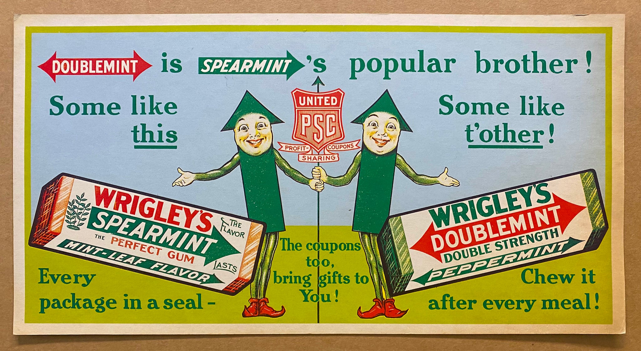 c.1915 Wrigley’s Spearmint Doublemint Chewing Gum Trolley Card Sign