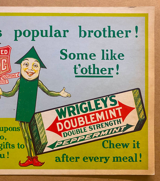 c.1915 Wrigley’s Spearmint Doublemint Chewing Gum Trolley Card Sign