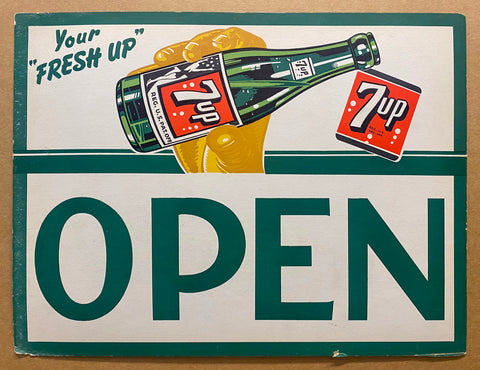 c.1940s 7Up Your Fresh Up Open Closed Doubled Sided Advertising Door Sign