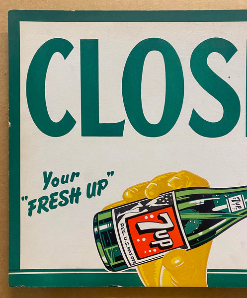 c.1940s 7Up Your Fresh Up Open Closed Doubled Sided Advertising Door Sign