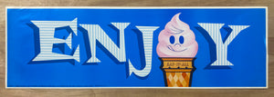 1964 ENJOY Eat-It-All Ice Cream Cone Bakeries Paper Sign Atomic Age