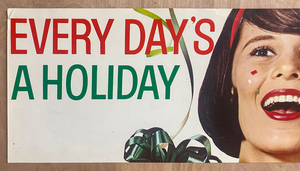 c.1962 Every Day’s A Holiday With Coca-Cola Paper Sign Christmas Vintage