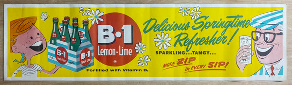 c.1950s B-1 Lemon Line Soda Paper Sign Banner Poster Atomic Age