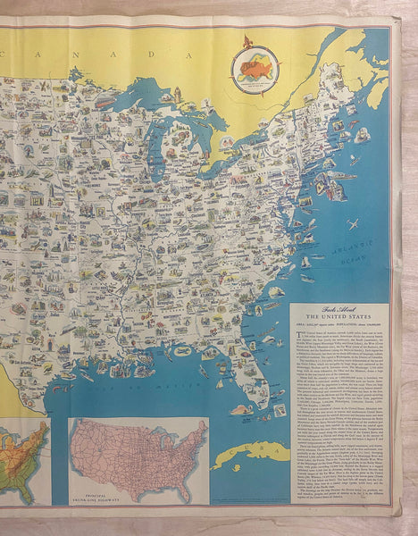 c.1945 Pictorial Map of the United States Office War Information WWII Era