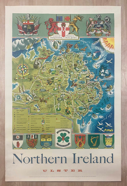 1955 Northern Ireland Ulster Pictorial Map Poster British Travel Frederick Griffin