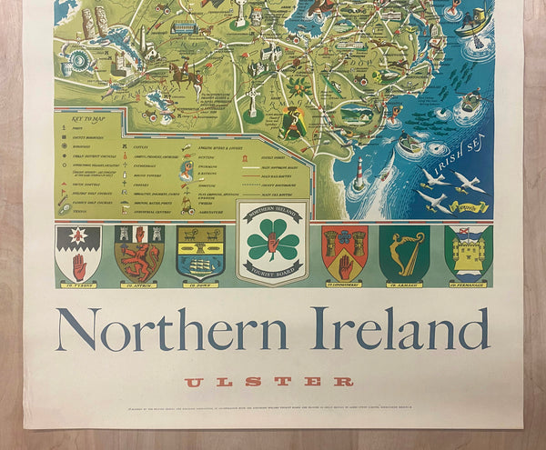 1955 Northern Ireland Ulster Pictorial Map Poster British Travel Frederick Griffin