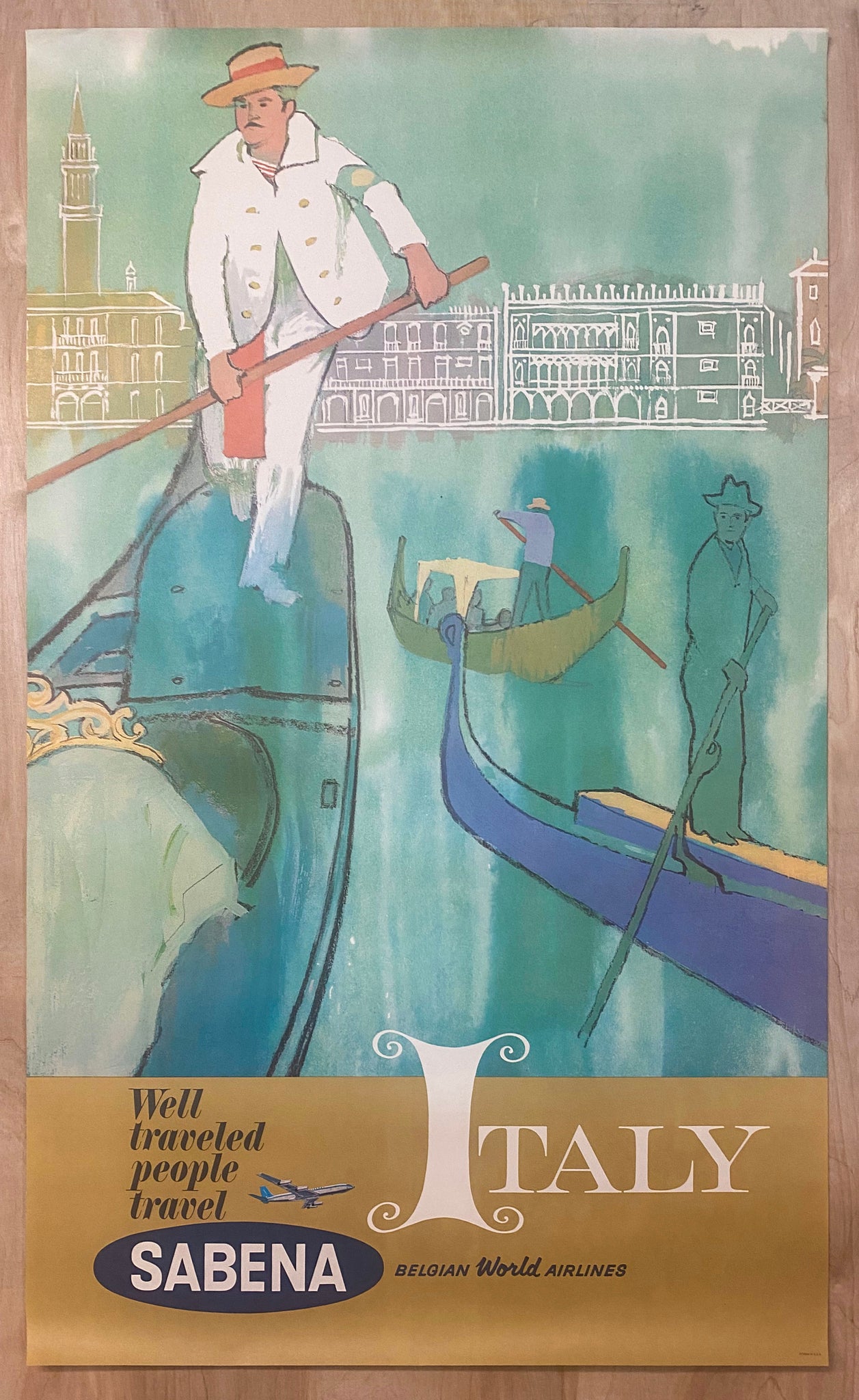 c.1950s Sabena Belgian World Airlines Venice Italy Gondolier Travel