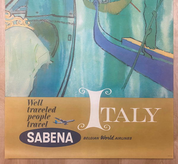 c.1950s Sabena Belgian World Airlines Venice Italy Gondolier Travel