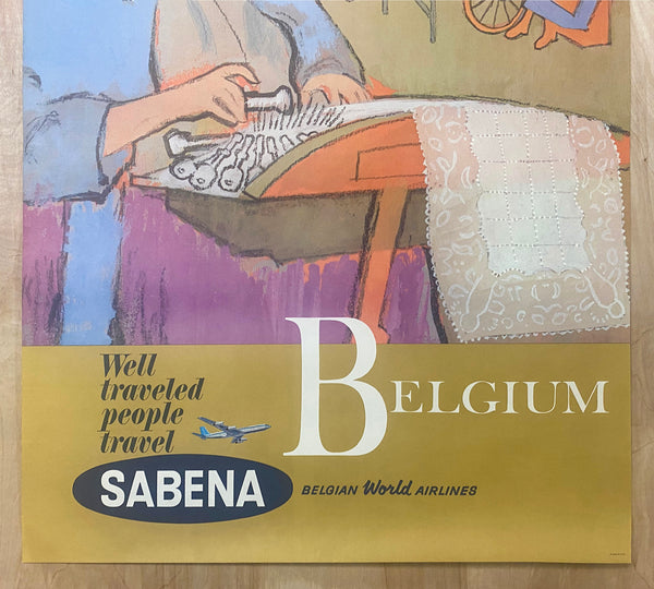 c.1950s Sabena Belgian World Airlines Belgium European Travel Lace Maker