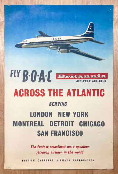 c.1958 Fly BOAC Britannia Jet-Prop Airplane Across The Atlantic London New York