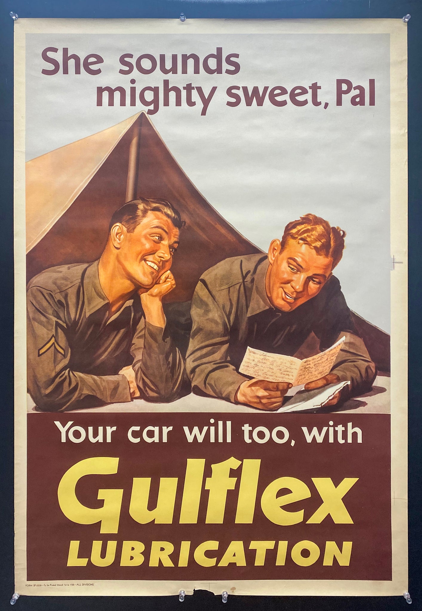 c.1945 Gulflex Lubrication She Sounds Mighty Sweet Pal Gulf Oil WWII