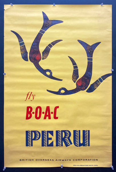1961 Fly BOAC Peru British Overseas Airways Corporation Pre-Columbian Birds