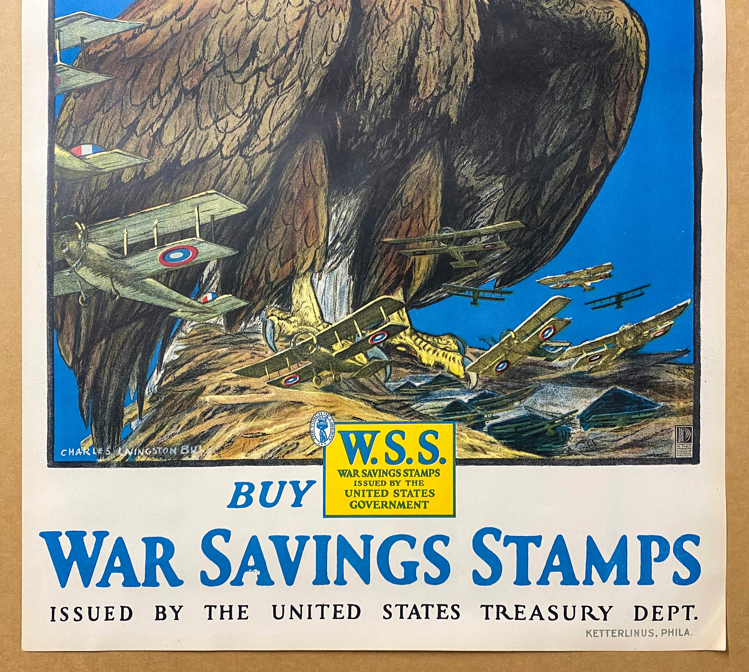 1918 Keep Him Free War Savings Stamps Poster Charles Livingston