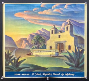 1944 Greyhound Bus Lines Calendar Top by Dale Nichols Adobe Church