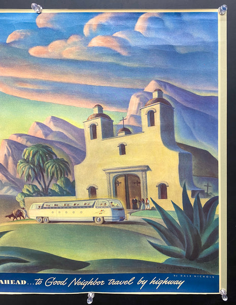 1944 Greyhound Bus Lines Calendar Top by Dale Nichols Adobe Church