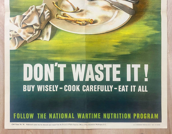 1943 Food Is A Weapon Don't Waste It OWI No. 58 WWII Wartime Nutrition