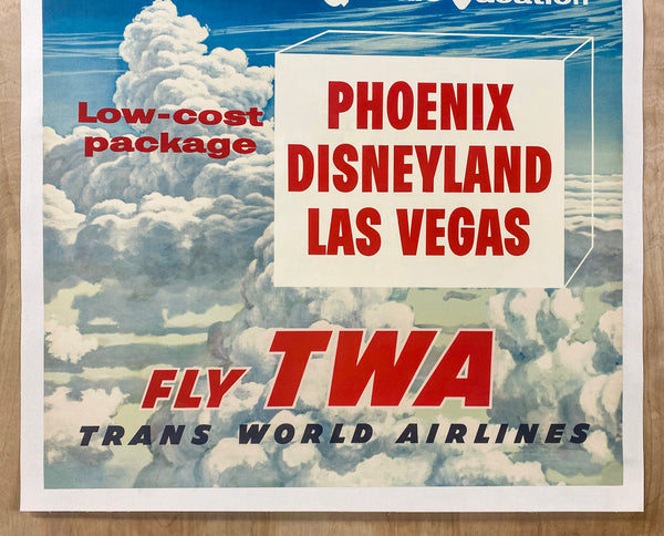 c.1955 FLY TWA Phoenix Disneyland Las Vegas Quickie Vacation RARE