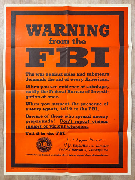 1943 Warning From The FBI Spies Saboteurs Enemy Agents J Edgar Hoover WWII