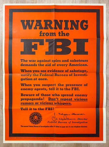 1943 Warning From The FBI Spies Saboteurs Enemy Agents J Edgar Hoover WWII