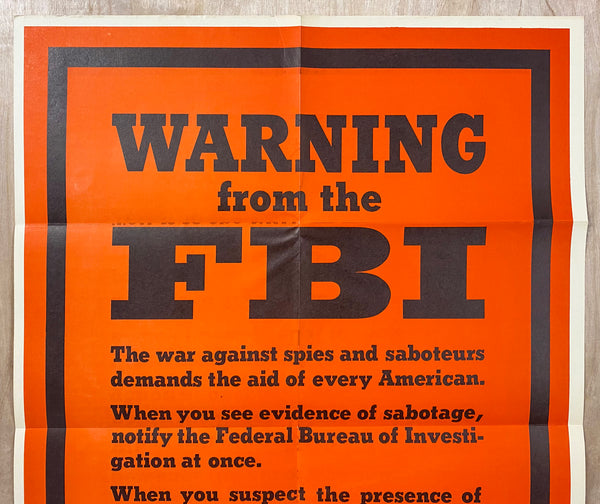 1943 Warning From The FBI Spies Saboteurs Enemy Agents J Edgar Hoover WWII