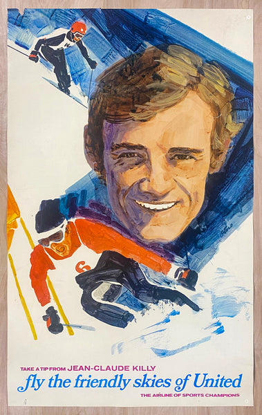 c.1968 Jean Claude Killy Fly the Friendly Skies of United Airlines Ski Skiing