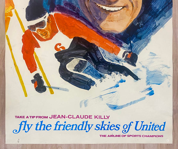 c.1968 Jean Claude Killy Fly the Friendly Skies of United Airlines Ski Skiing