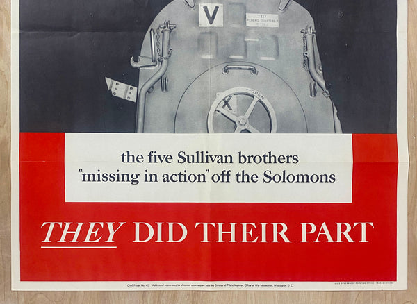 1943 Five Sullivan Brothers Missing In Action Off The Solomons USS Juneau WWII Half Sheet