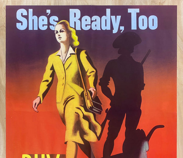 1942 She's Ready, Too Buy War Bonds WWII Homefront